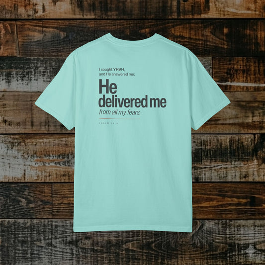 Psalm 34:4 Hebrew-Roots Scripture Tee - Full Verse - He delivered me from all my fears