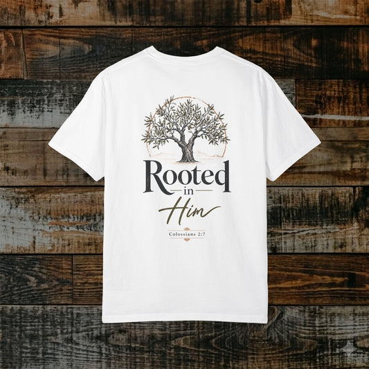 Illustrated Scripture Tee - Colossians 2:7 - Rooted in Him