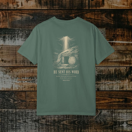 Illustrated Scripture Tee - Psalm 107:20 - He sent His word