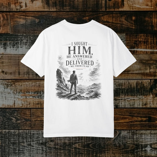 Illustrated Scripture Tee - Psalm 34:46 - He answered me