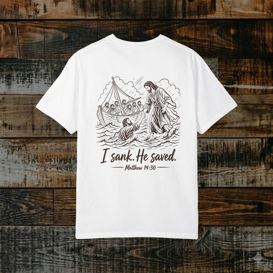 Illustrated Scripture Tee - Matthew 14:30 - He Saved