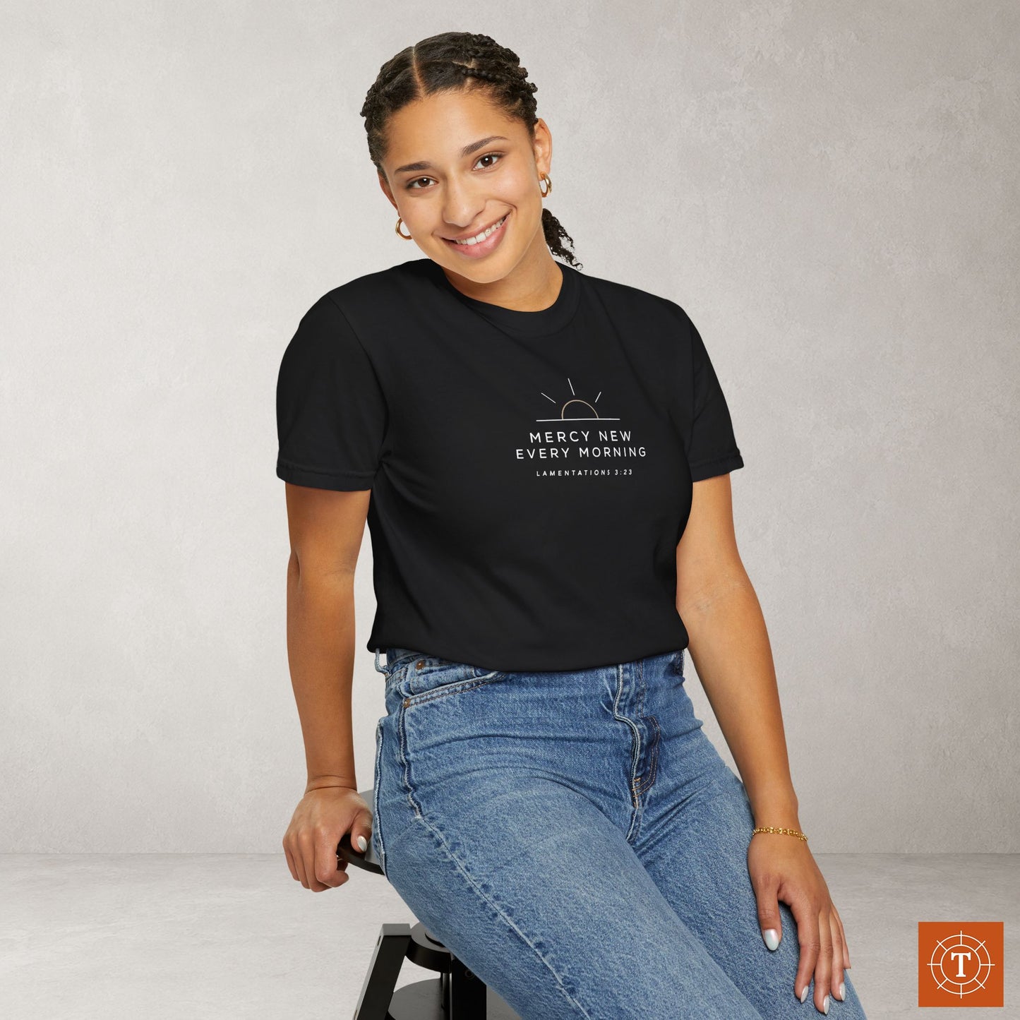 Mercy New Every Morning — Lamentations 3:23 Subtle Scripture Tee | Chest Print