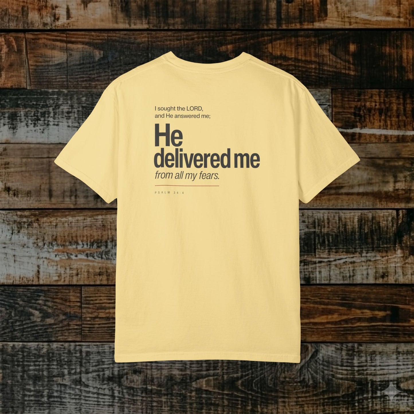 Psalm 34:4 Christian Scripture Tee - Full Verse - He delivered me from all my fears