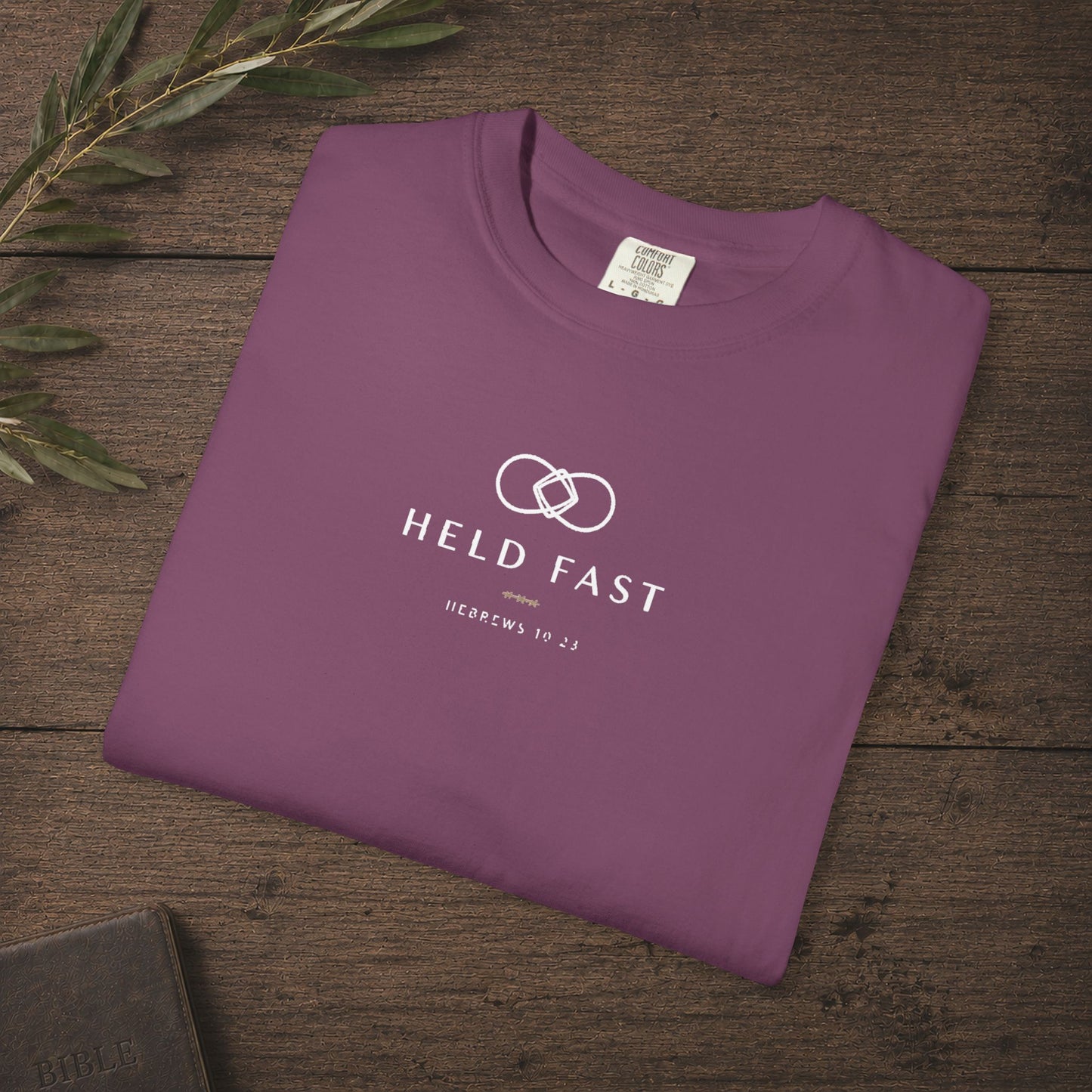 Held Fast — Hebrews 10:23 Subtle Scripture Tee | Chest Print