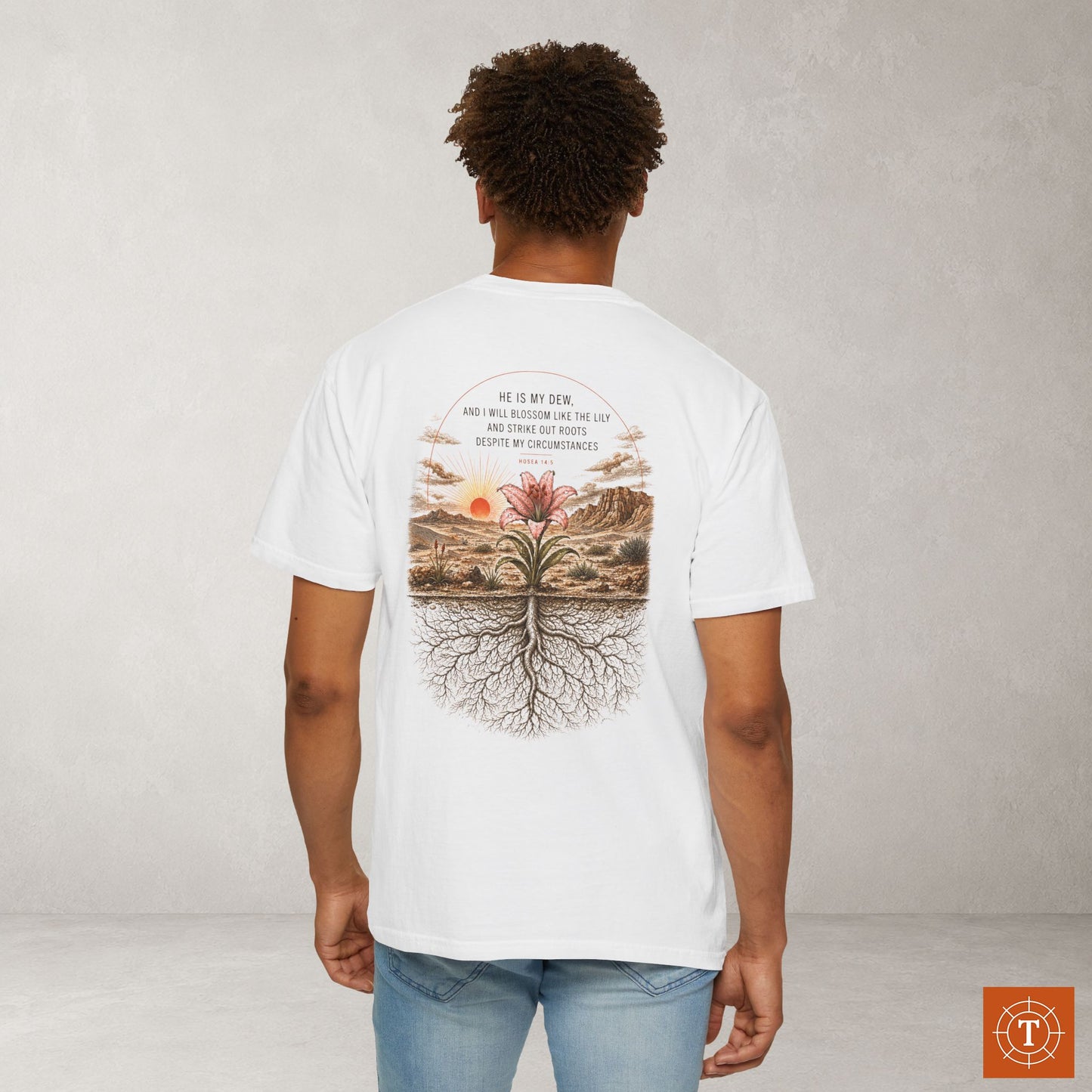 Illustrated Scripture Tee - Hosea 14:5 - Lilly - He Planted Me Here Shirt