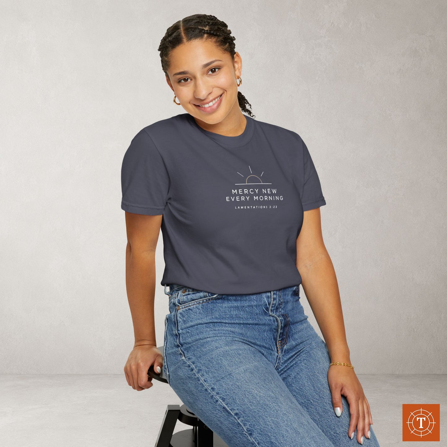 Mercy New Every Morning — Lamentations 3:23 Subtle Scripture Tee | Chest Print