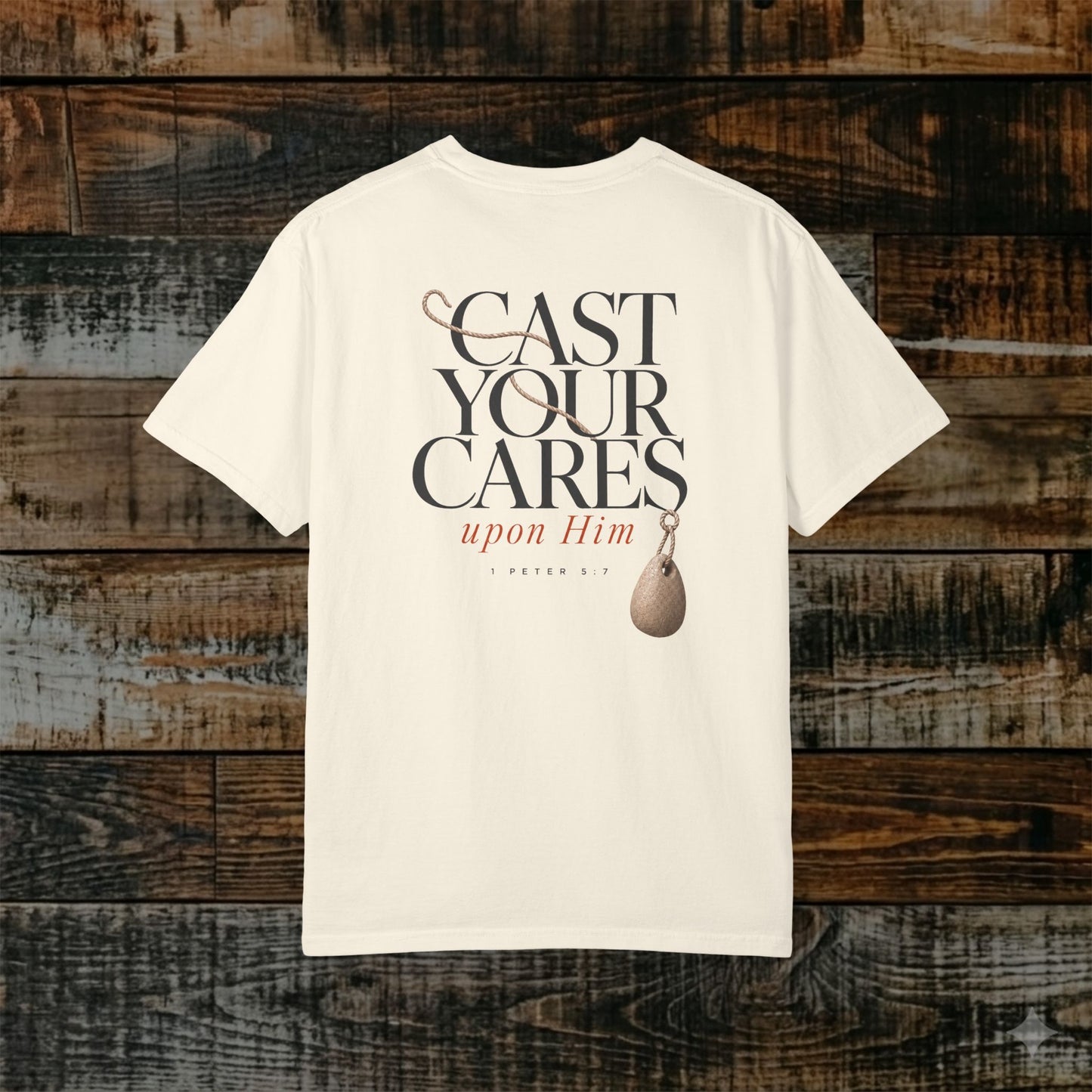 Illustrated Scripture Tee - 1 Peter 5:7 - Cast Your Cares Upon Him