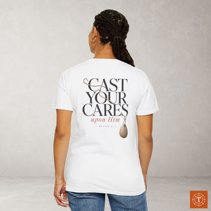 Illustrated Scripture Tee - 1 Peter 5:7 - Cast Your Cares Upon Him
