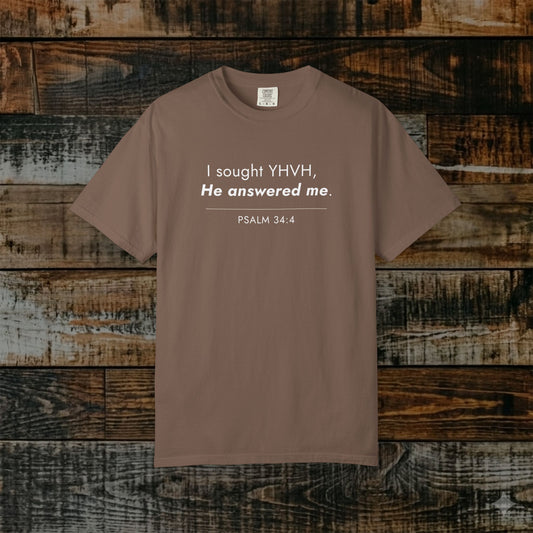 Psalm 34:4 Minimalist Hebrew Roots Scripture Tee