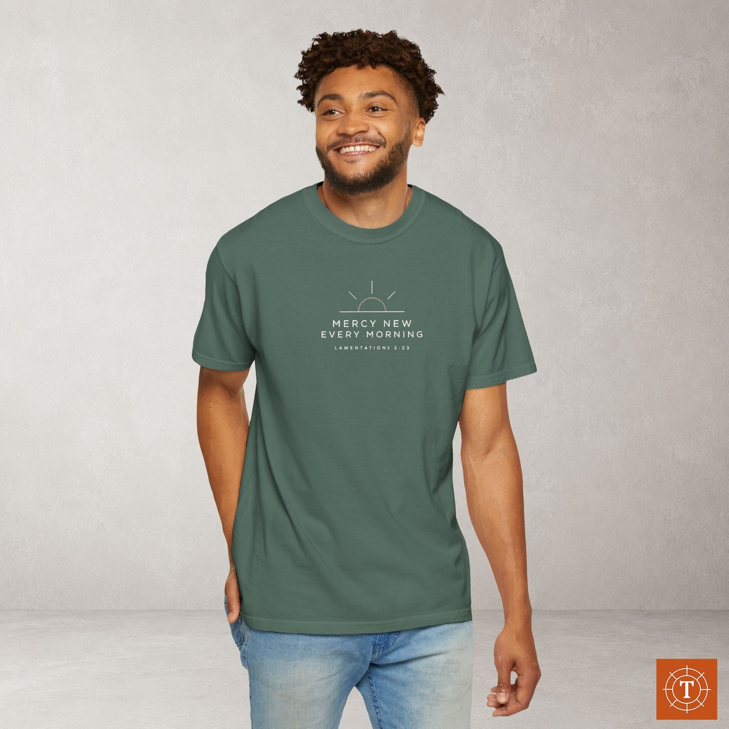 Mercy New Every Morning — Lamentations 3:23 Subtle Scripture Tee | Chest Print
