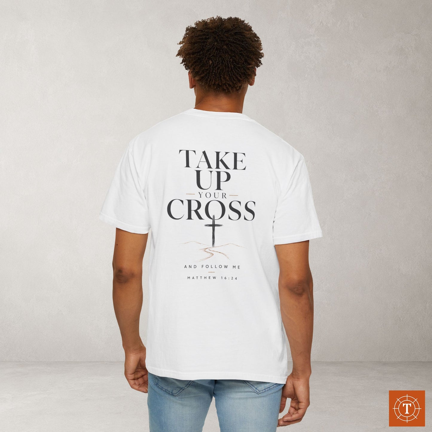 Illustrated Scripture Tee - Matthew 16:24 - Take Up Your Cross