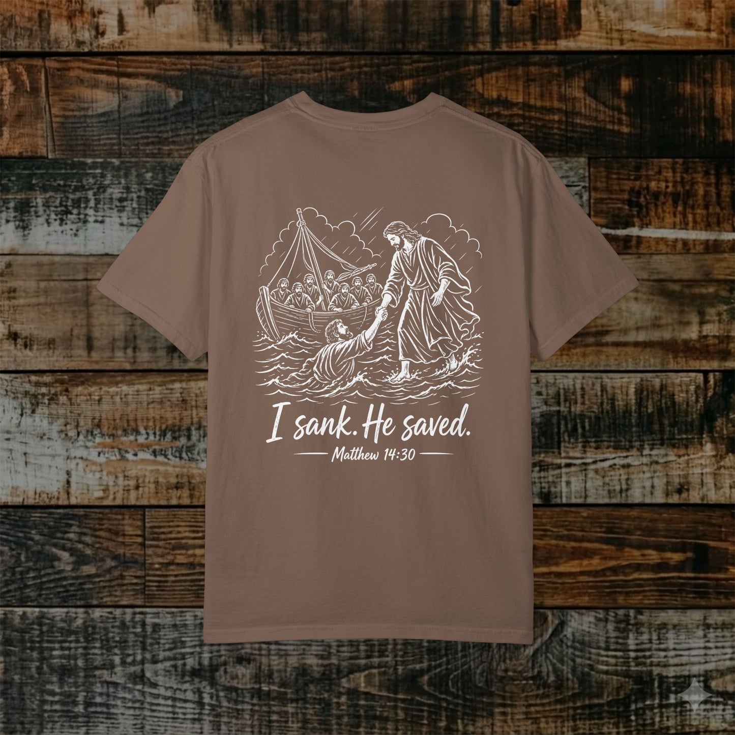 Illustrated Scripture Tee - Matthew 14:30 - He Saved