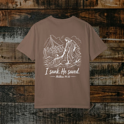 Illustrated Scripture Tee - Matthew 14:30 - He Saved