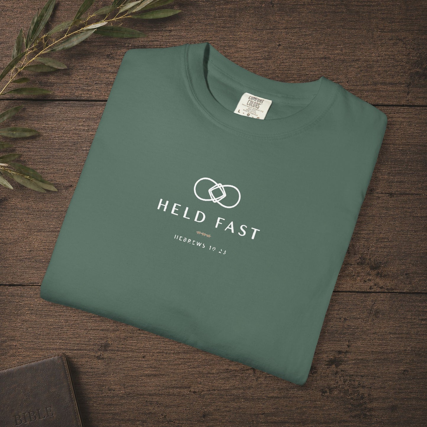 Held Fast — Hebrews 10:23 Subtle Scripture Tee | Chest Print