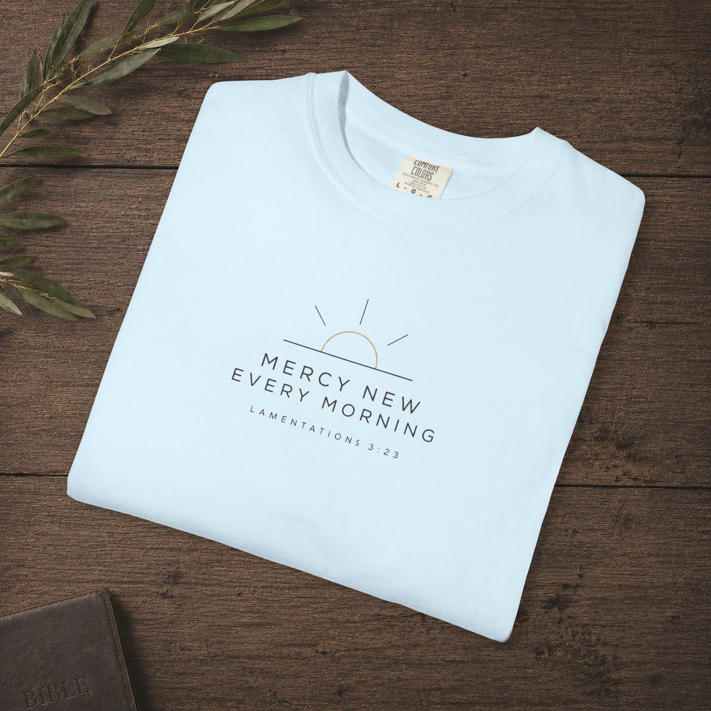 Mercy New Every Morning — Lamentations 3:23 Subtle Scripture Tee | Chest Print