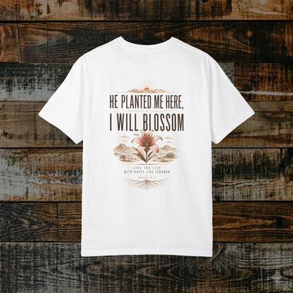 Illustrated Scripture Tee - Hosea 14:5 - Lilly - He Planted Me Here Shirt