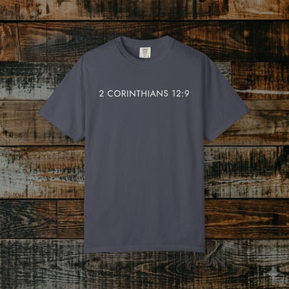 Aesthetic Christian Tee — 2 Corinthians 12:9 Modern Scripture Tee