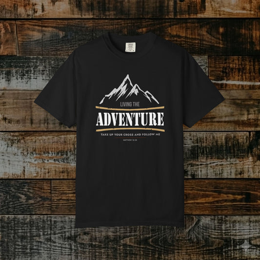 Illustrated Scripture Tee - Matthew 16:24 - The Adventure - Take up your cross