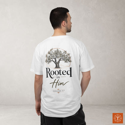 Illustrated Scripture Tee - Colossians 2:7 - Rooted in Him