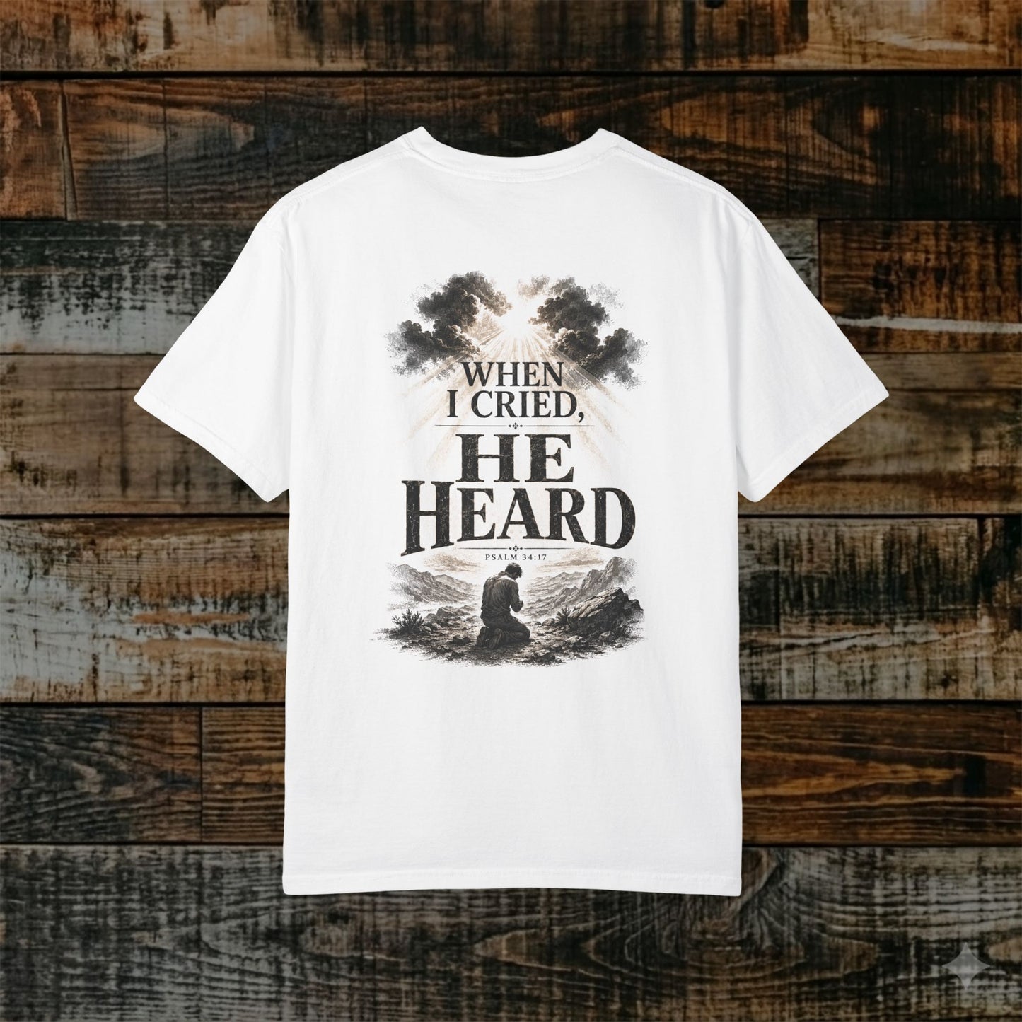 Illustrated Scripture Tee - Psalm 34:17 - He Heard