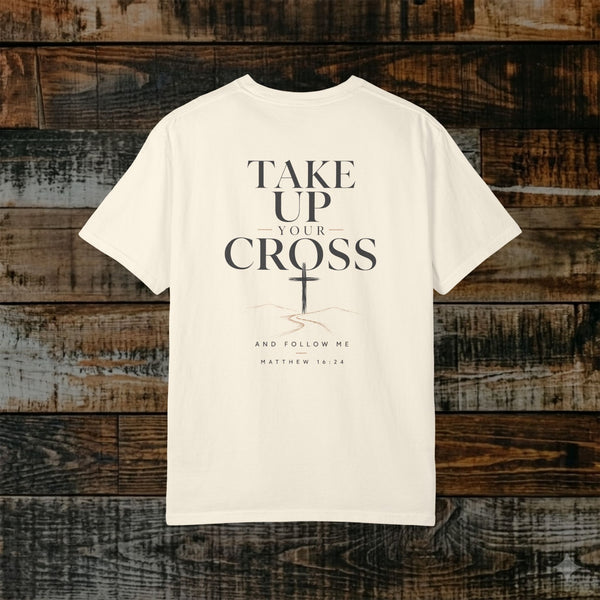 Illustrated Scripture Tee - Matthew 16:24 - Take Up Your Cross