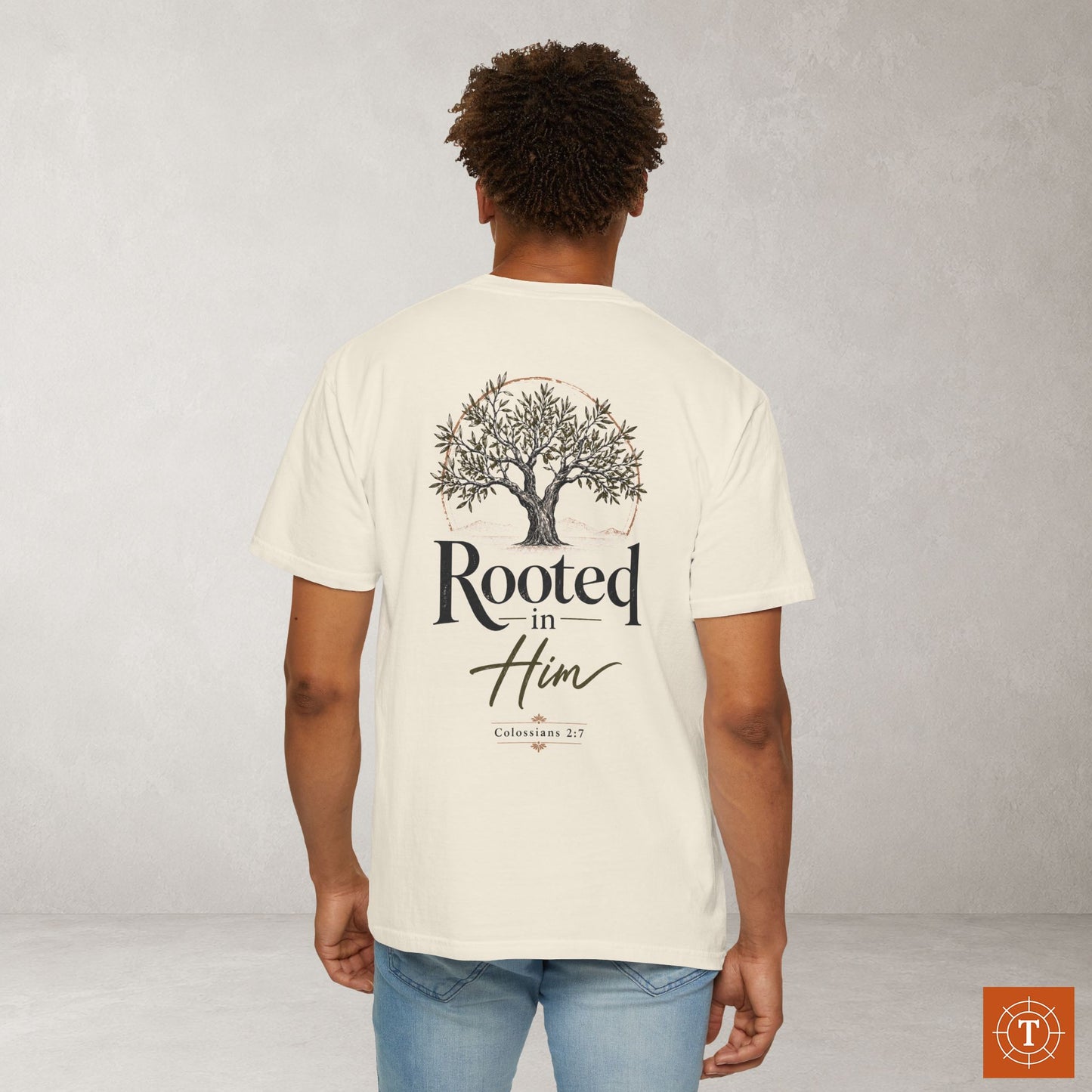Illustrated Scripture Tee - Colossians 2:7 - Rooted in Him