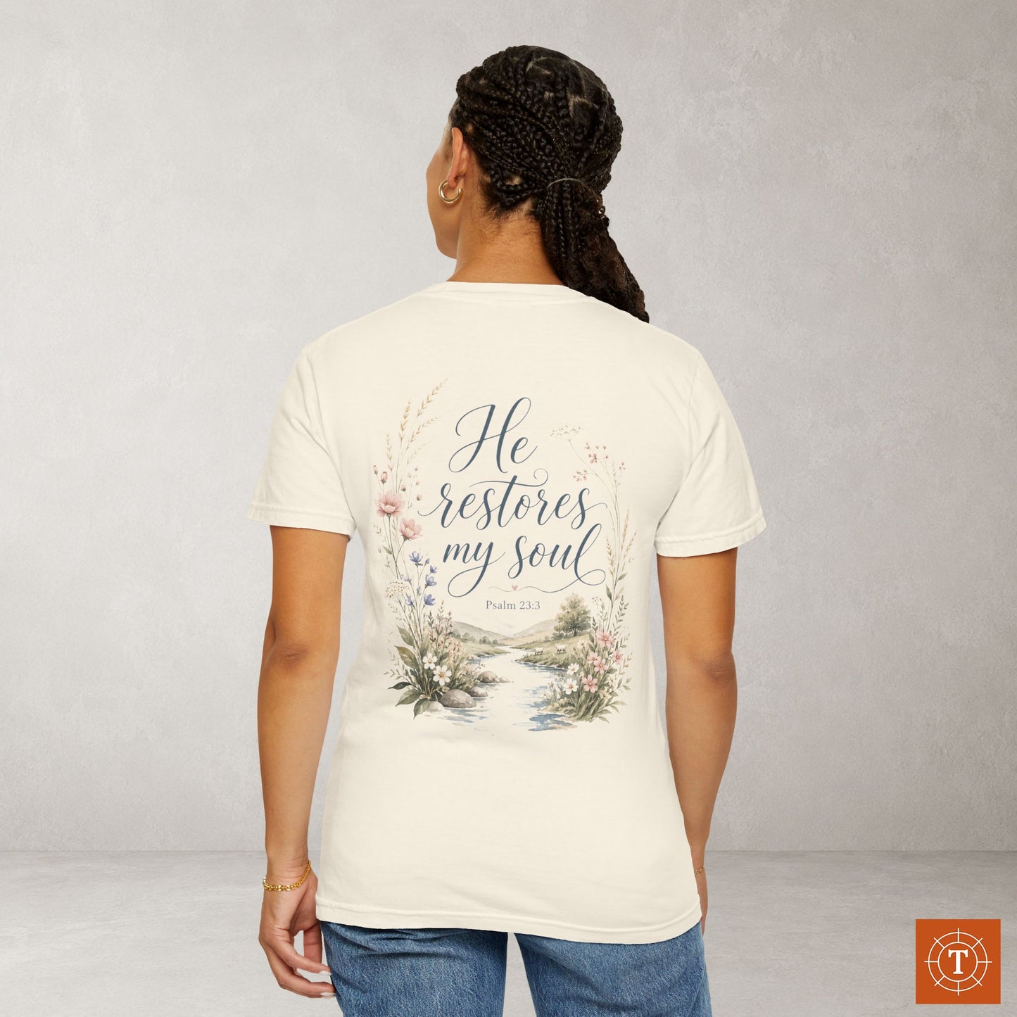 Illustrated Scripture Tee - Psalm 23.3 - Restores my soul