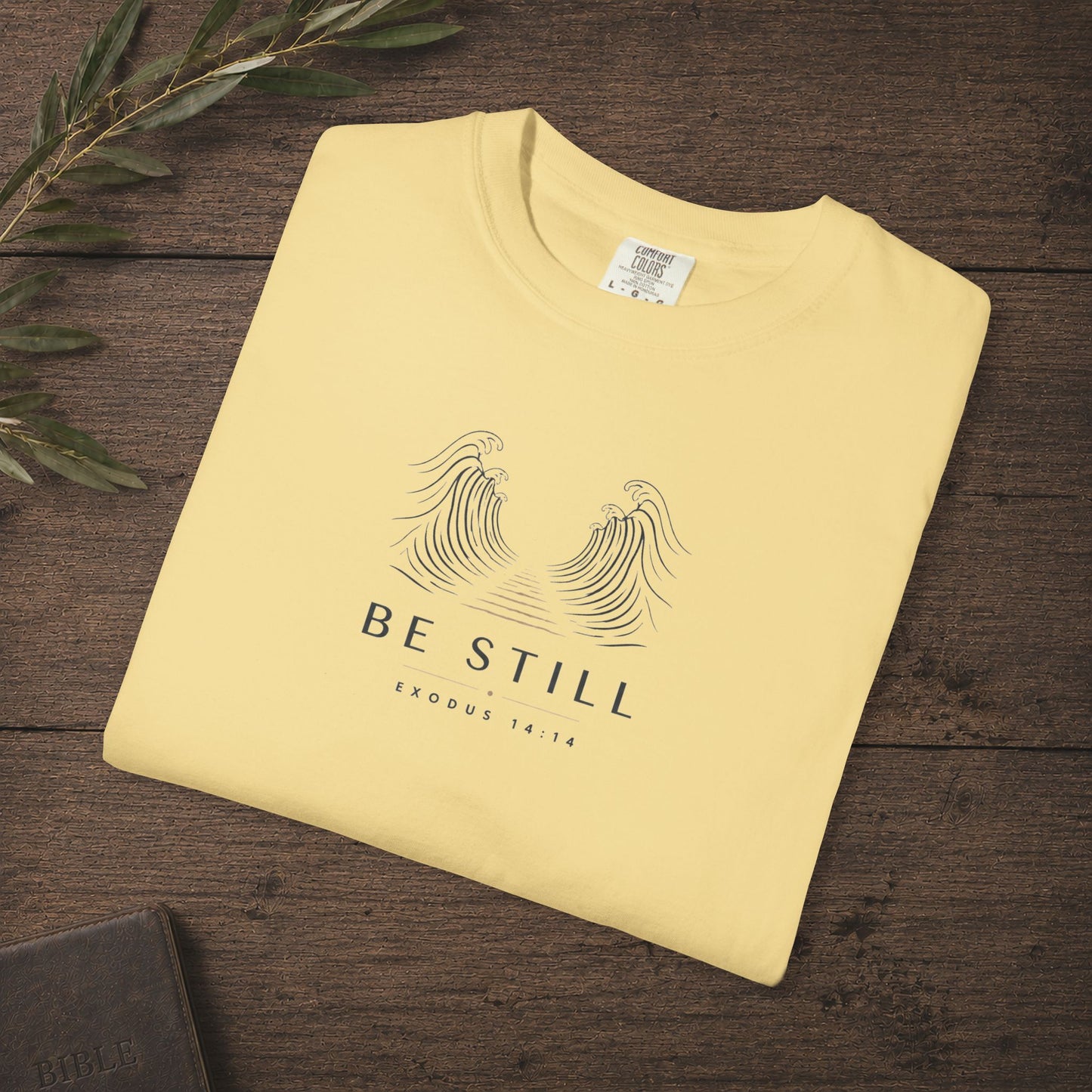 Be Still — Exodus 14:14 Subtle Scripture Tee | Chest Print
