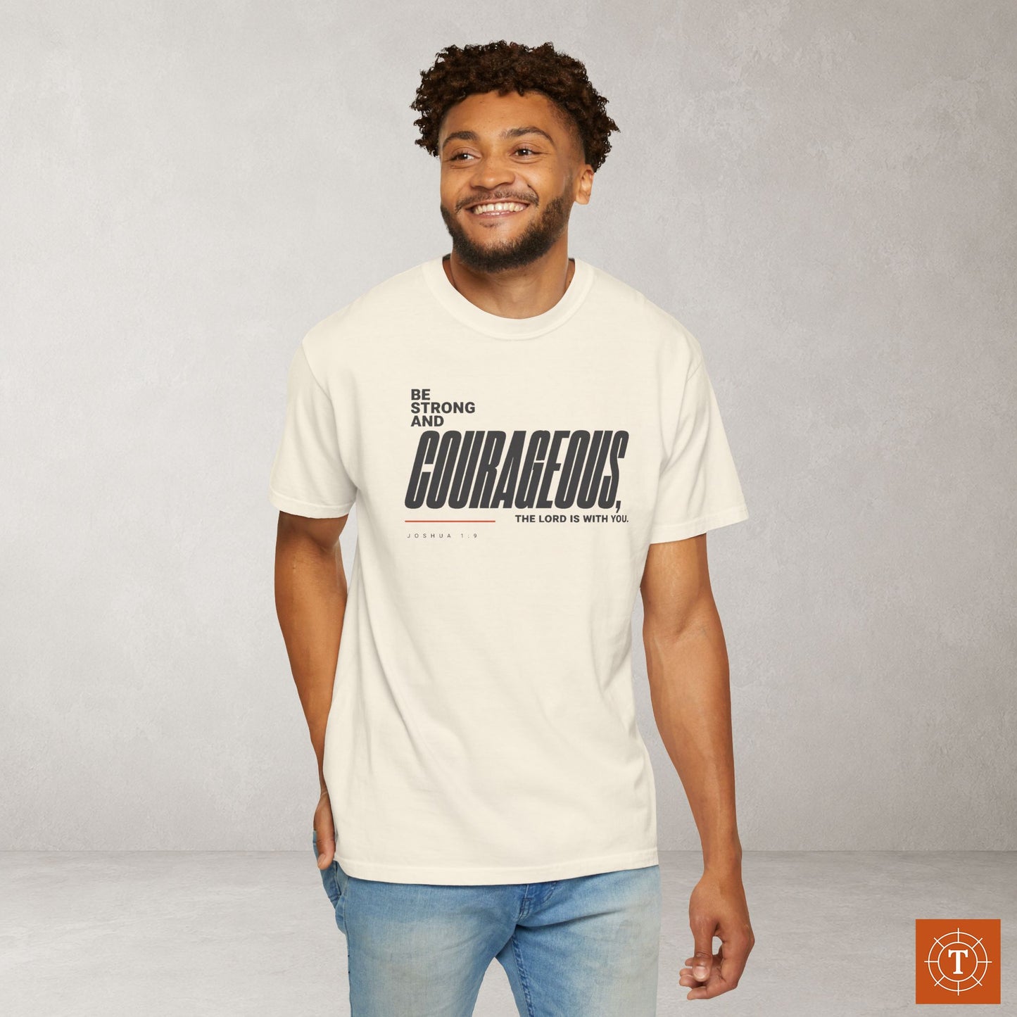 Joshua 1:9 Minimalist Christian Bible Verse Tee - Be Strong and Courageous