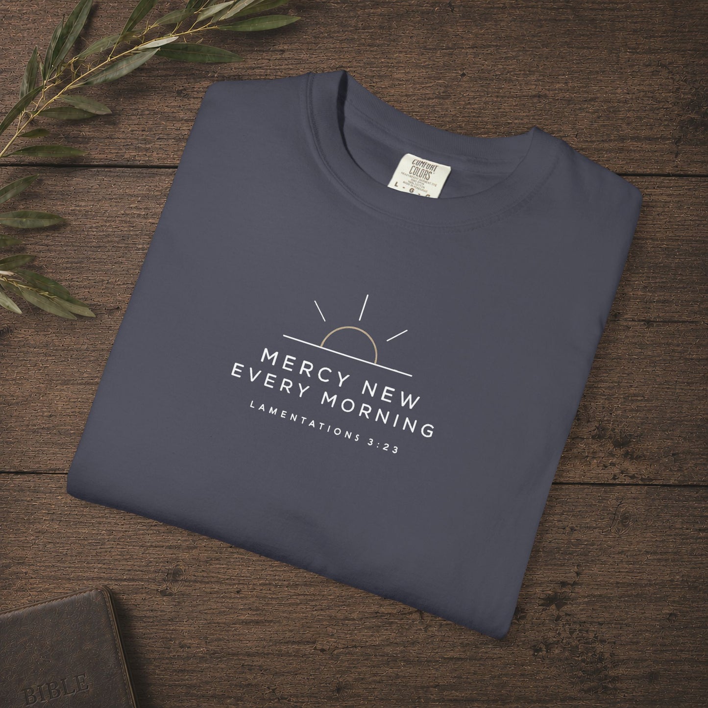 Mercy New Every Morning — Lamentations 3:23 Subtle Scripture Tee | Chest Print