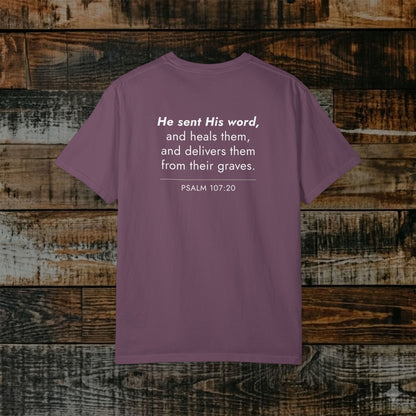 Psalm 107:20 Christian Hebrew-Roots Scripture Tee — Full Verse Collection