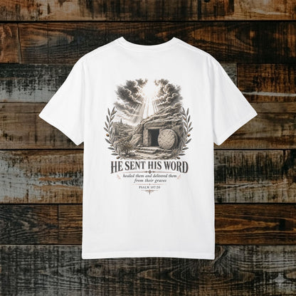 Illustrated Scripture Tee - Psalm 107:20 - He sent His word