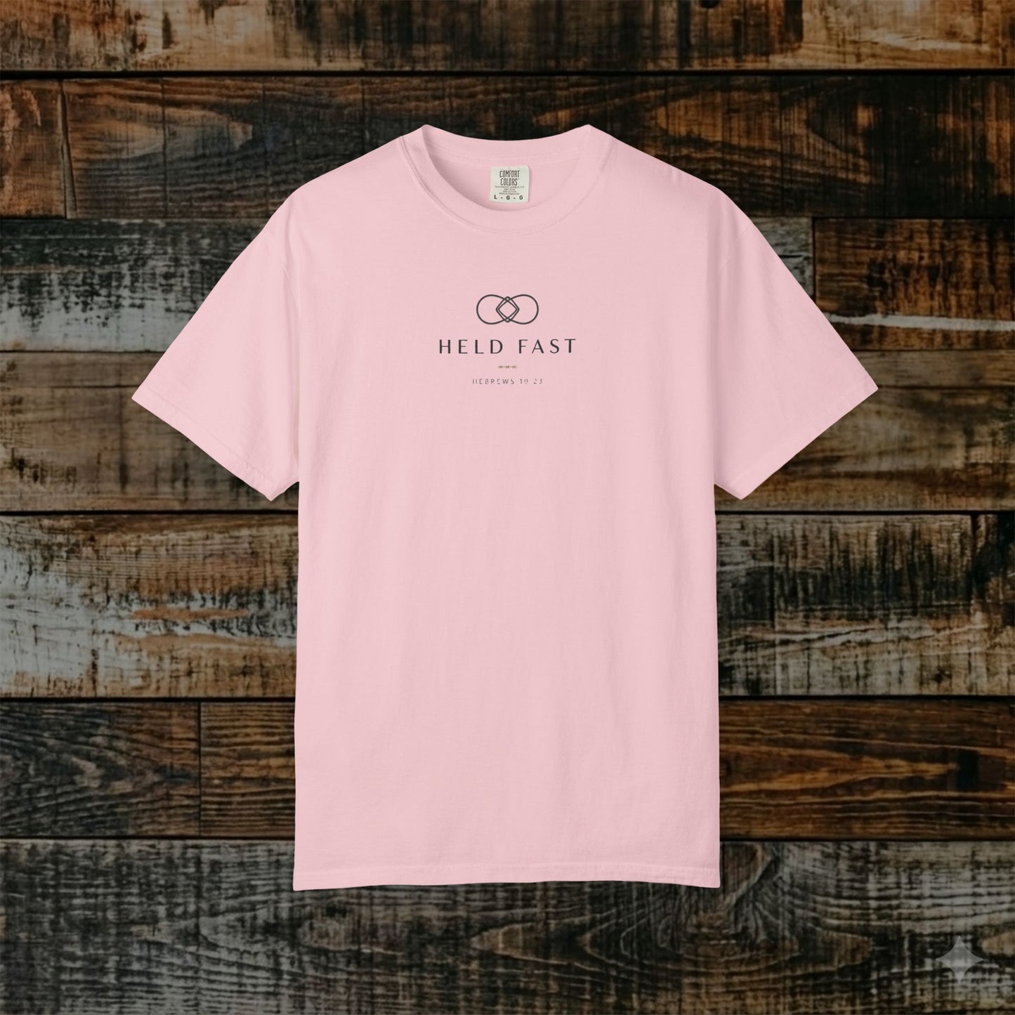 Held Fast — Hebrews 10:23 Subtle Scripture Tee | Chest Print
