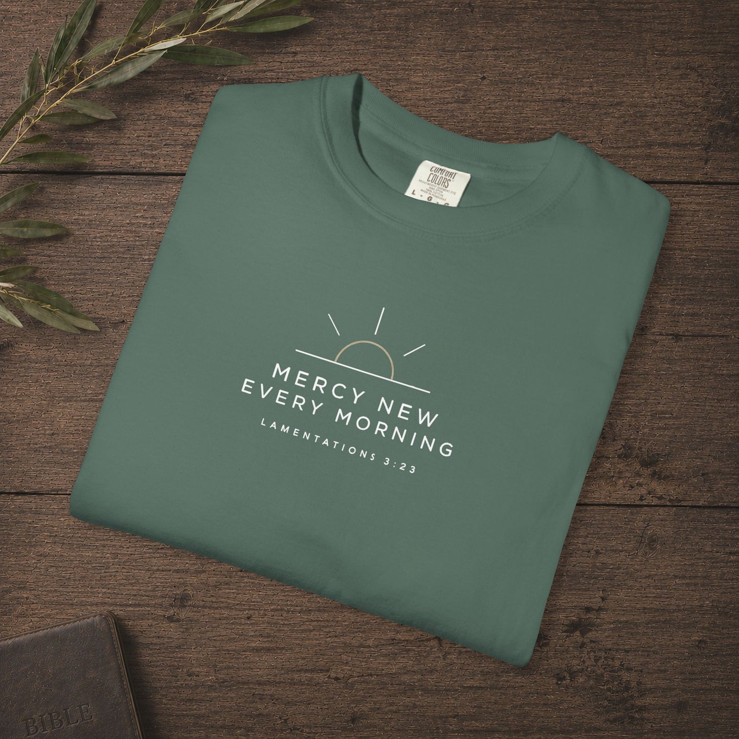 Mercy New Every Morning — Lamentations 3:23 Subtle Scripture Tee | Chest Print