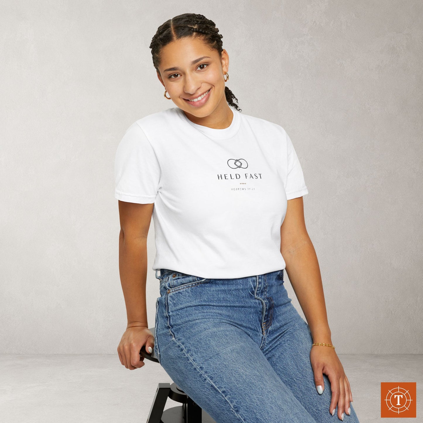 Held Fast — Hebrews 10:23 Subtle Scripture Tee | Chest Print