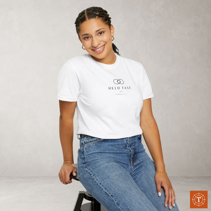 Held Fast — Hebrews 10:23 Subtle Scripture Tee | Chest Print
