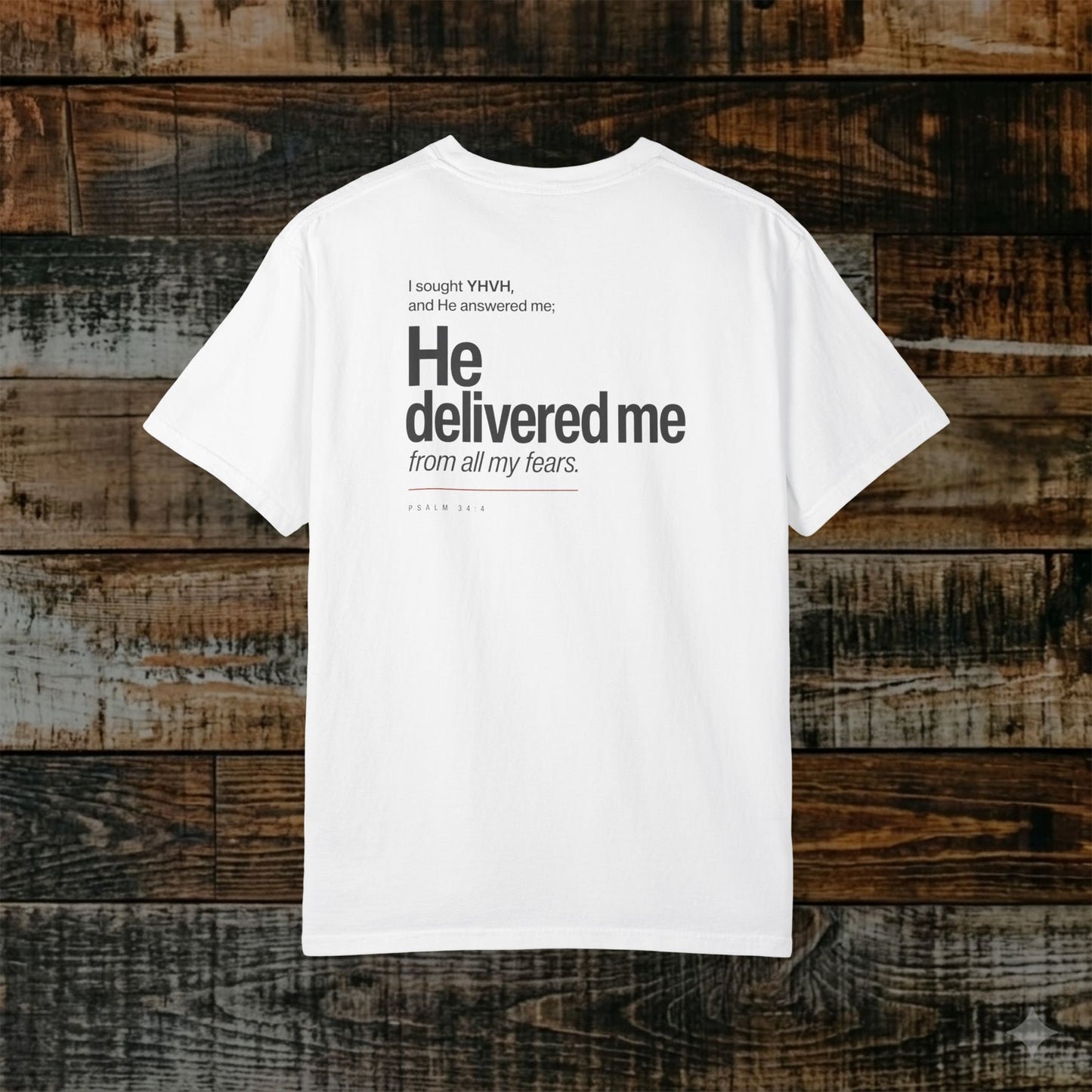 Psalm 34:4 Hebrew-Roots Scripture Tee - Full Verse - He delivered me from all my fears