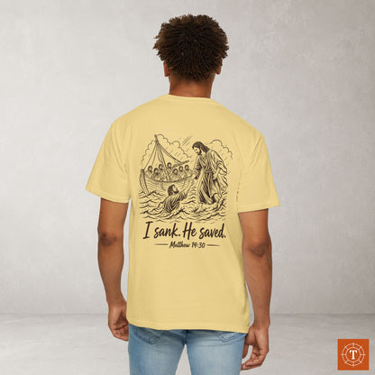 Illustrated Scripture Tee - Matthew 14:30 - He Saved
