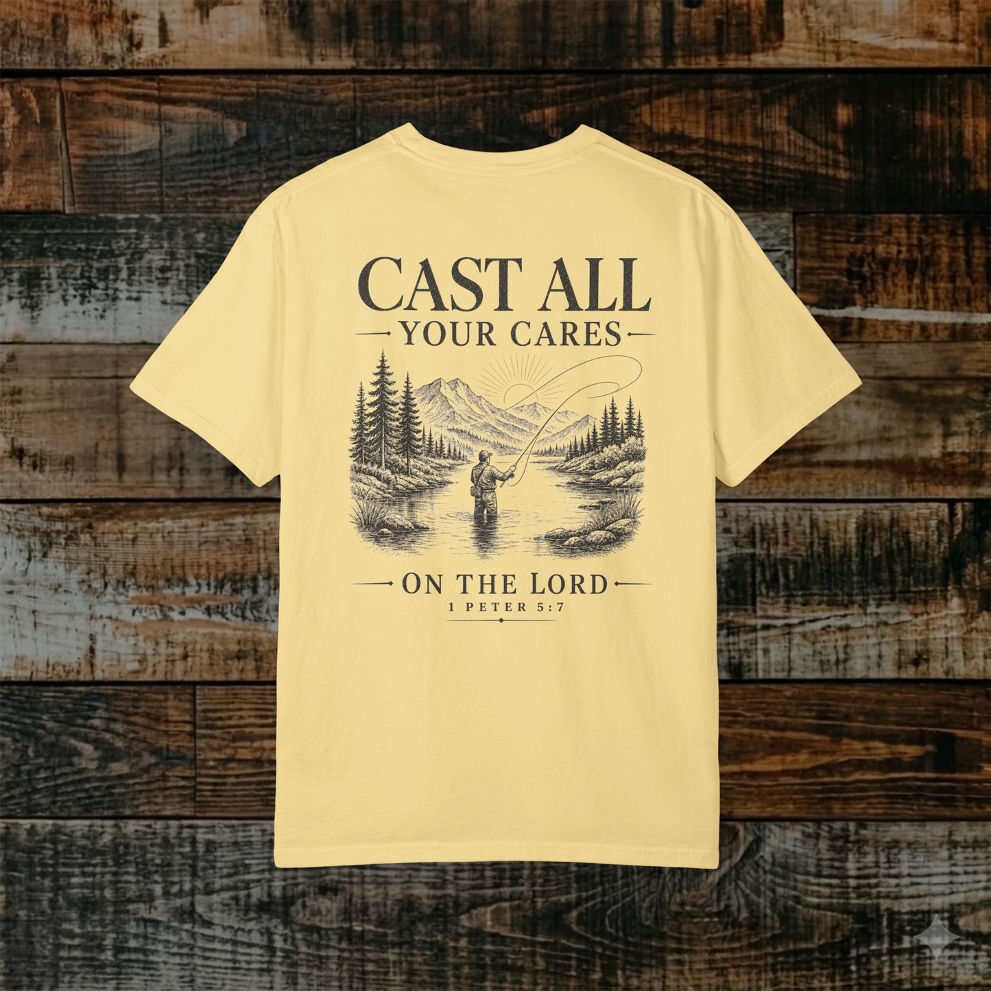 Illustrated Scripture Tee - 1 Peter 5:7 - Cast All Your Cares Upon Him