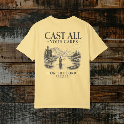 Illustrated Scripture Tee - 1 Peter 5:7 - Cast All Your Cares Upon Him