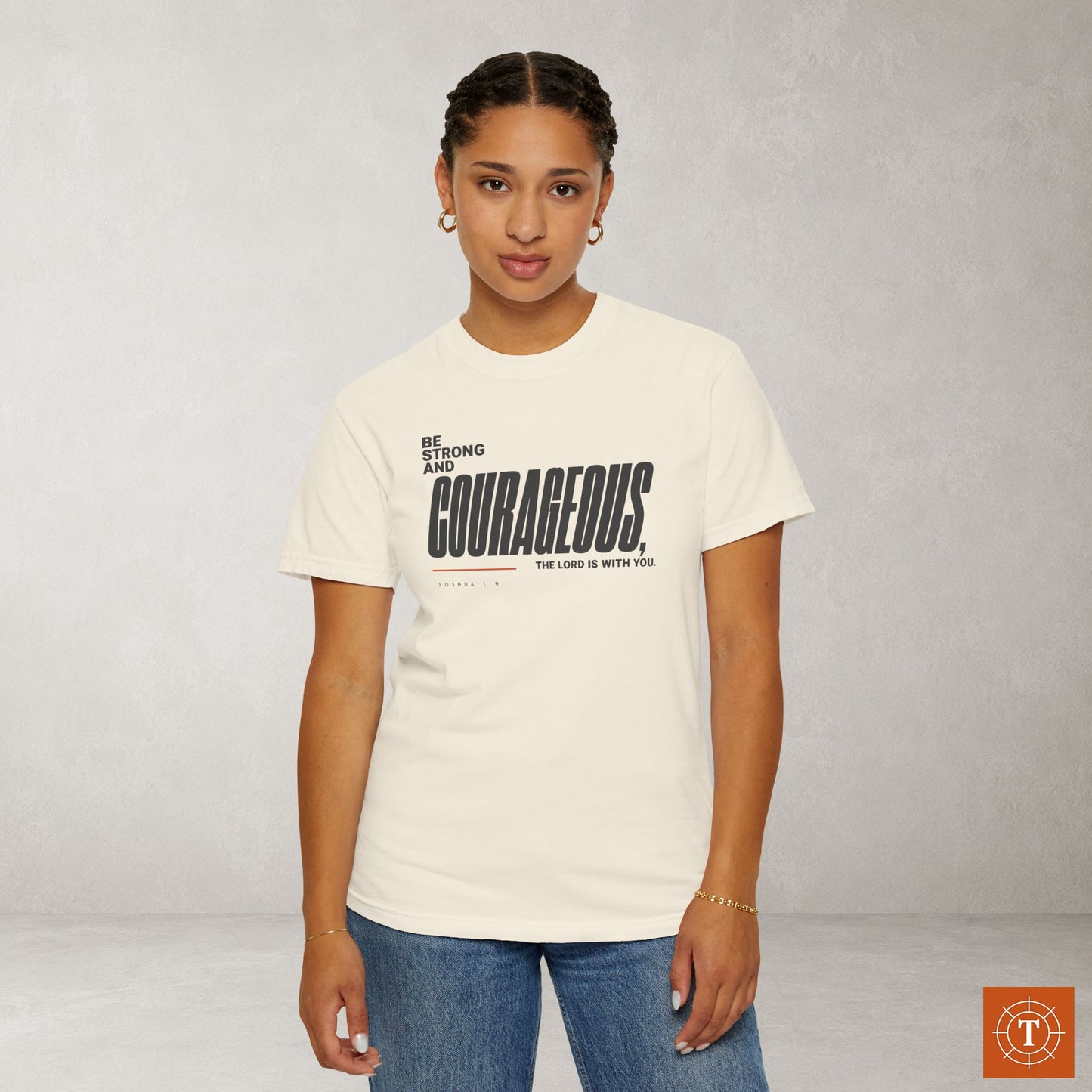 Joshua 1:9 Minimalist Christian Bible Verse Tee - Be Strong and Courageous