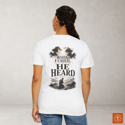 Illustrated Scripture Tee - Psalm 34:17 - He Heard