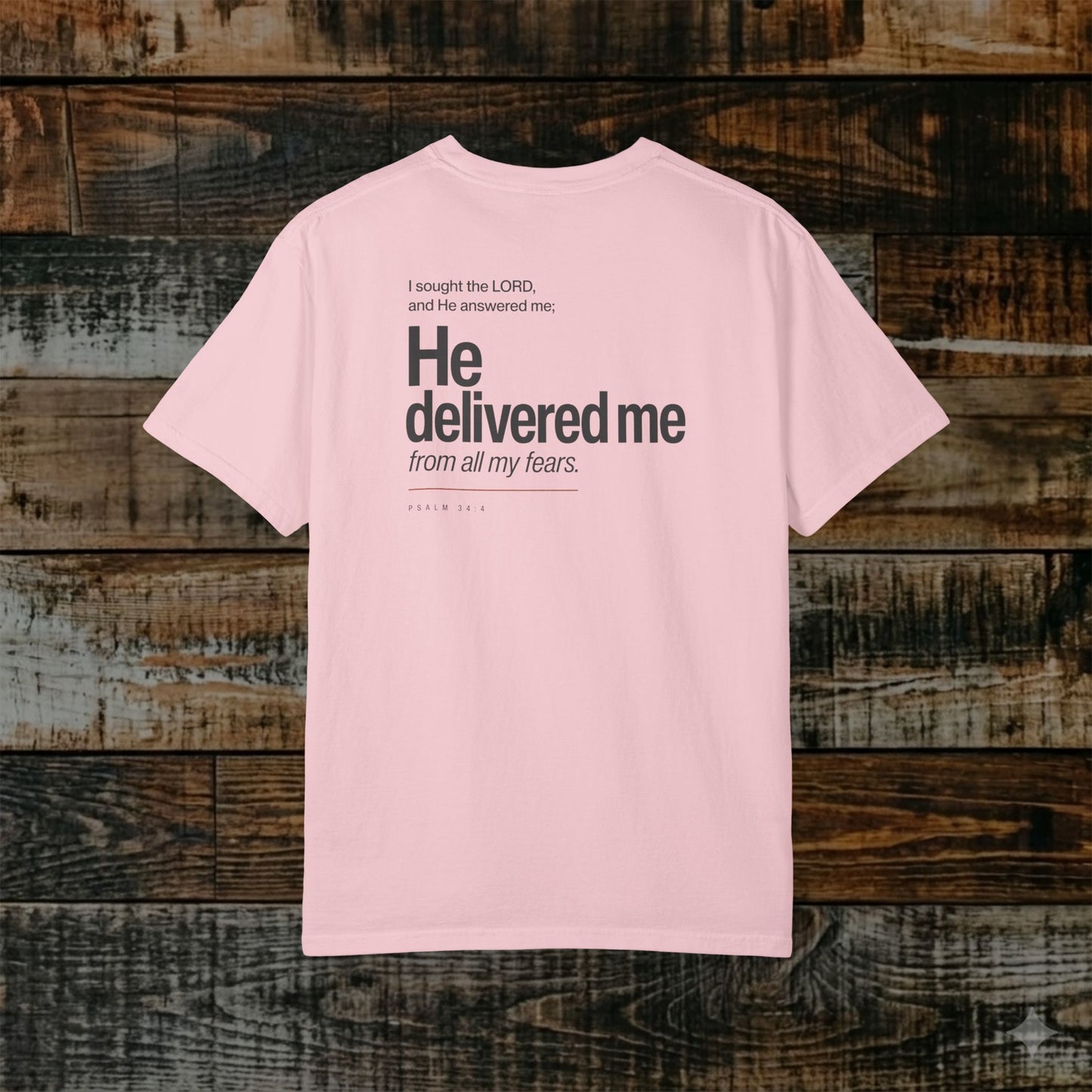 Psalm 34:4 Christian Scripture Tee - Full Verse - He delivered me from all my fears