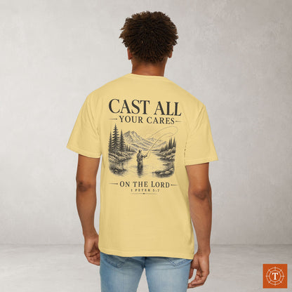 Illustrated Scripture Tee - 1 Peter 5:7 - Cast All Your Cares Upon Him