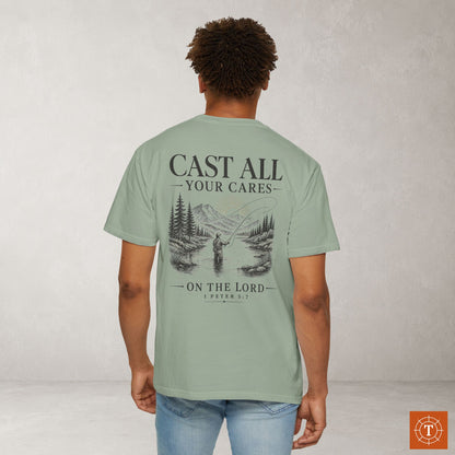 Illustrated Scripture Tee - 1 Peter 5:7 - Cast All Your Cares Upon Him