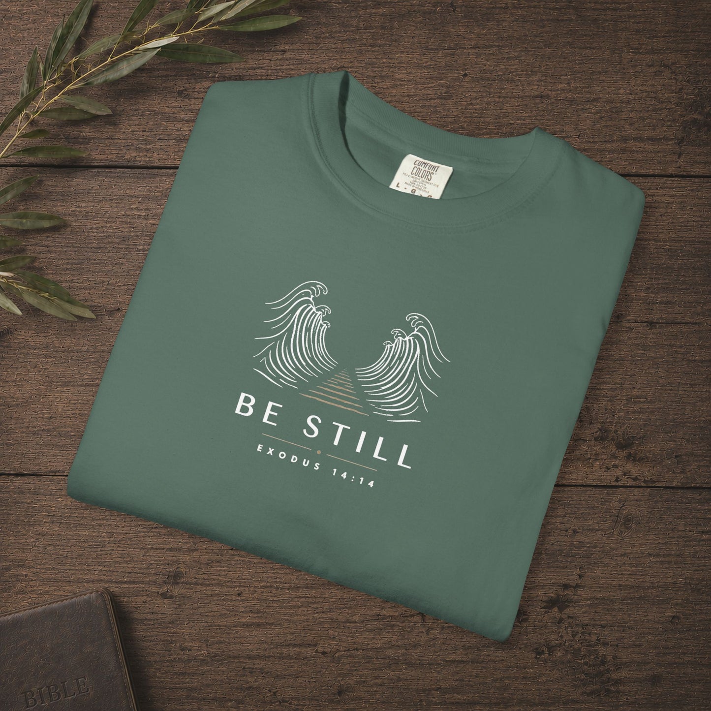 Be Still — Exodus 14:14 Subtle Scripture Tee | Chest Print