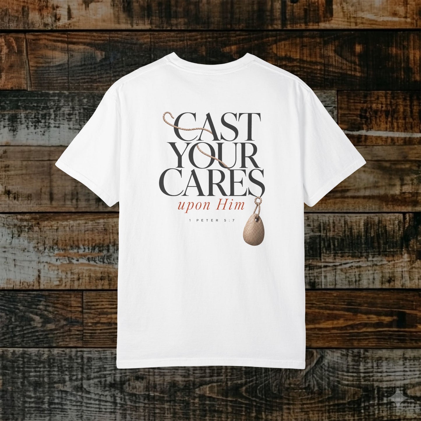 Illustrated Scripture Tee - 1 Peter 5:7 - Cast Your Cares Upon Him