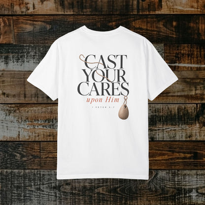 Illustrated Scripture Tee - 1 Peter 5:7 - Cast Your Cares Upon Him