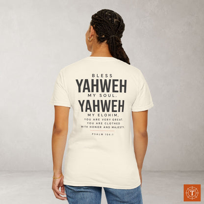 Psalm 104:1 Yahweh Hebrew-Roots Scripture Tee — Full Verse - Bless Yahweh O my soul