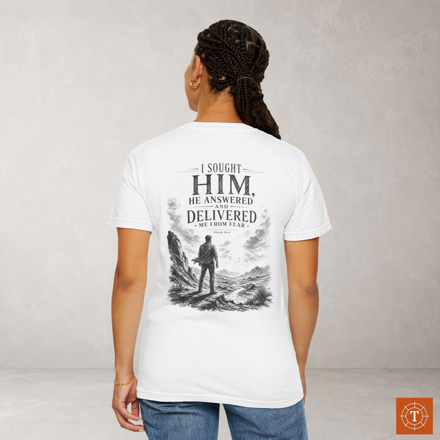 Illustrated Scripture Tee - Psalm 34:46 - He answered me
